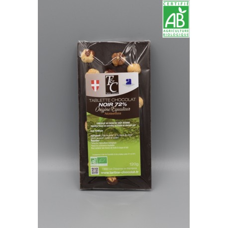 Tablette chocolat noir 72% noisette